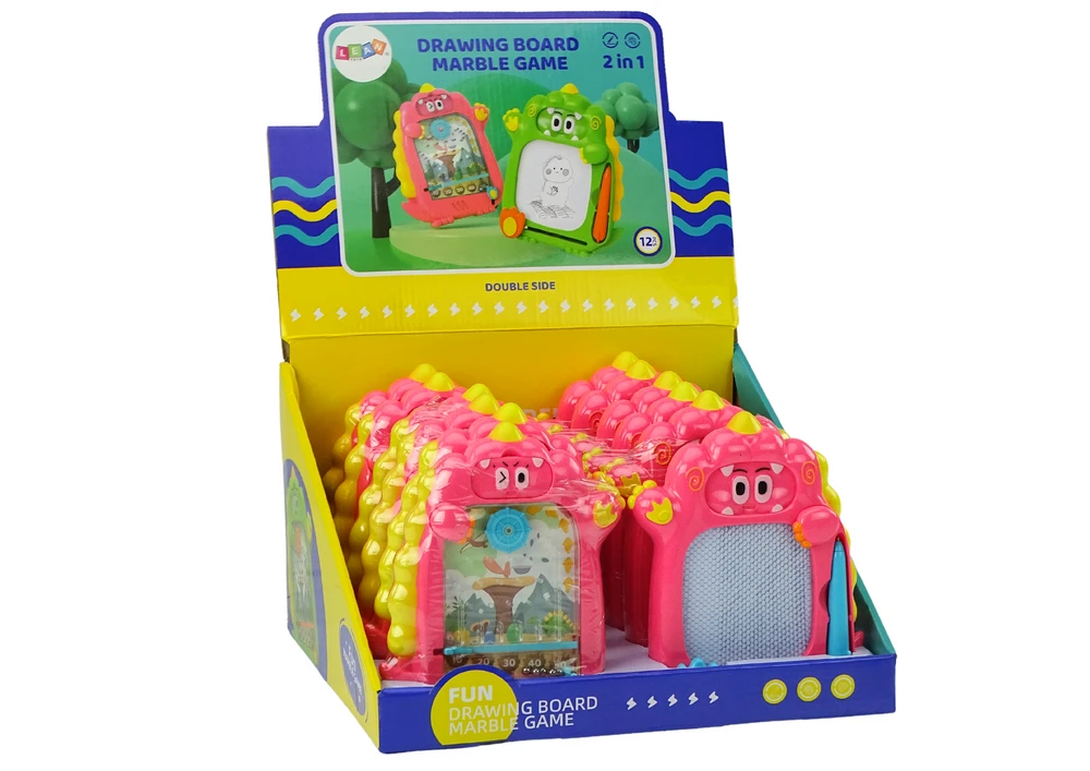 Lean Toys Dvipusė kišeninė piešimo lenta su žaidimu - rožinis dinozauras