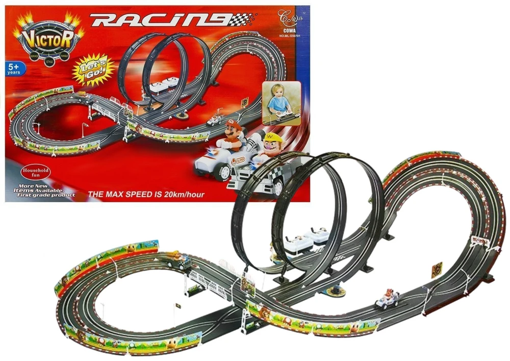 Lean Toys Lenktynių trasa su dviem automobiliais - 452 cm