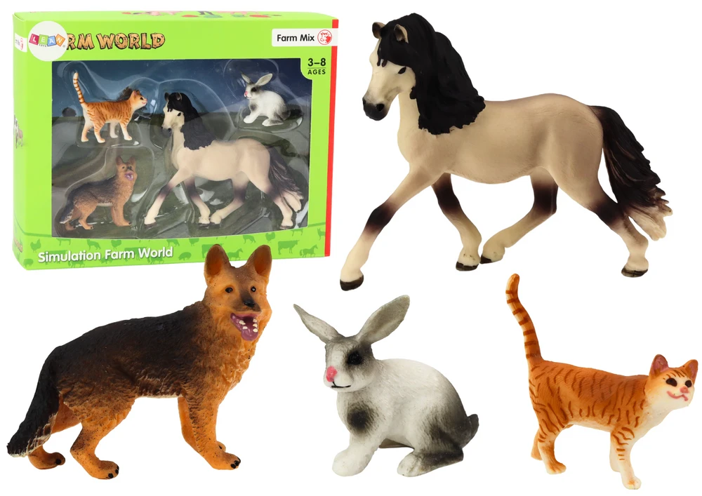Lean Toys Gyvūnų Figūrėlių Rinkinys: Arklys, Šuo, Triušis, Katė