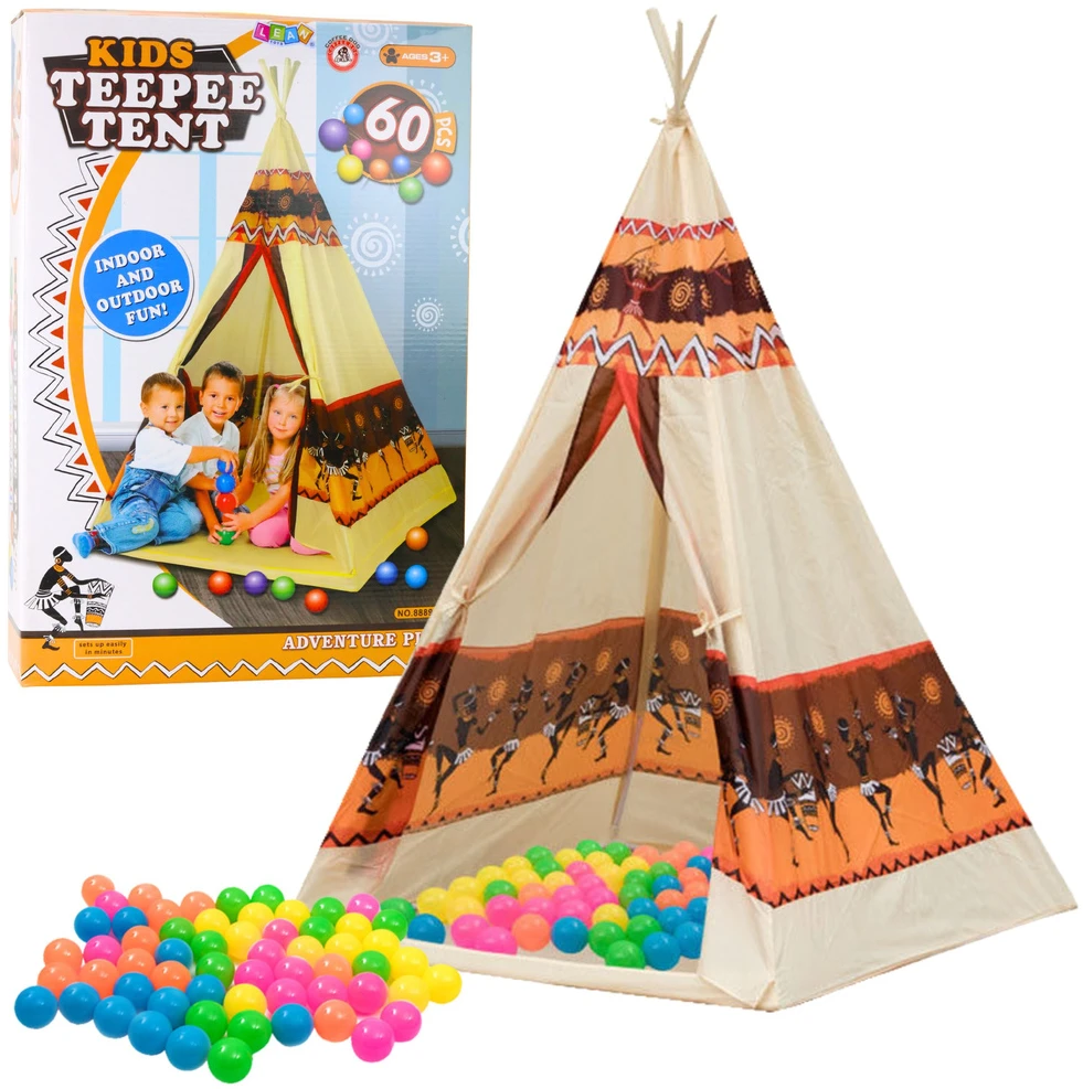 Lean Toys Tent Teepee Indian Tipi Žaidimų namelis + 60 kamuolių