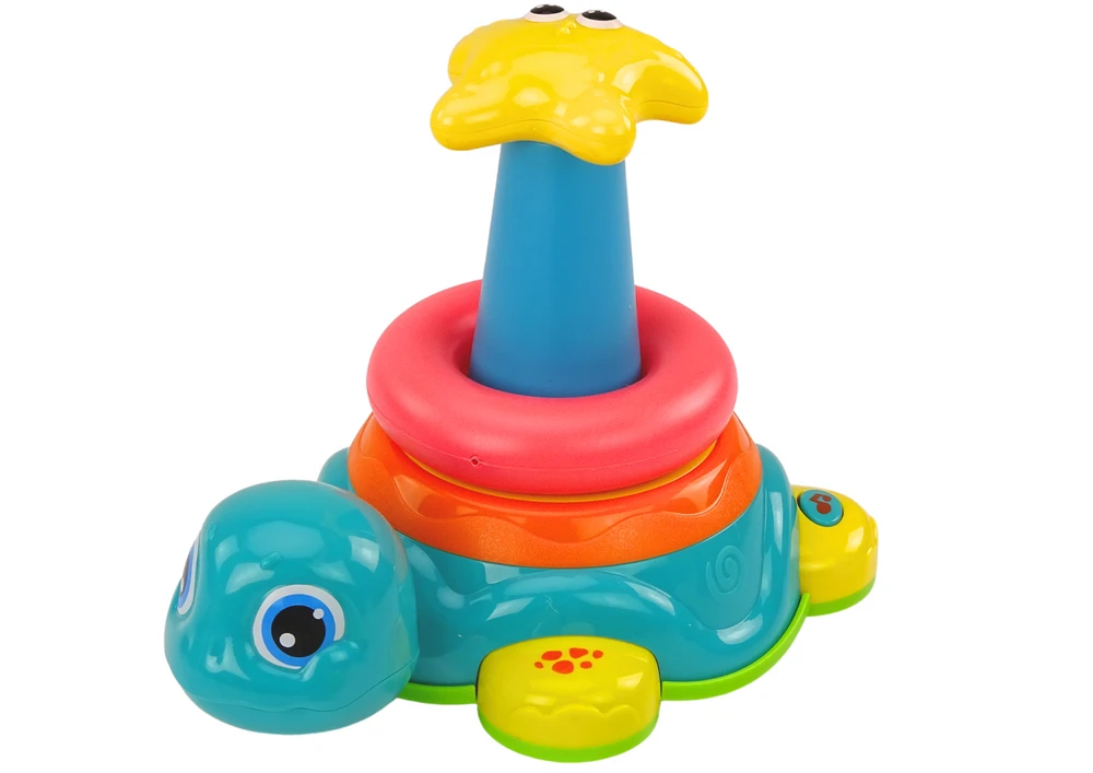 Lean Toys Vėžlių piramidė 2in1 su barškučiu