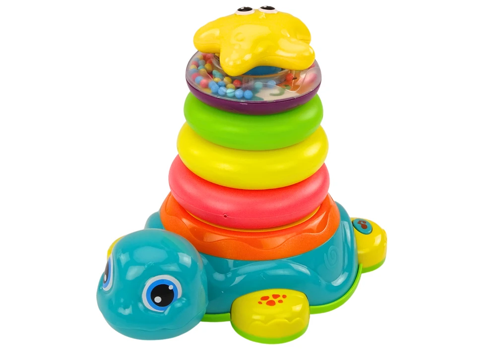 Lean Toys Vėžlių piramidė 2in1 su barškučiu