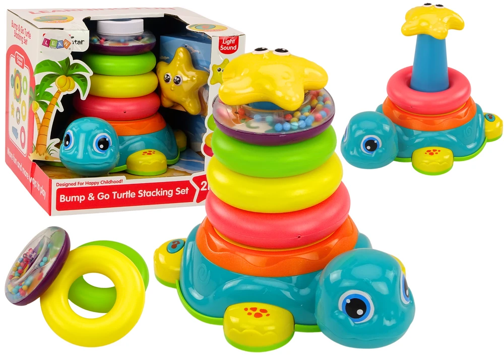 Lean Toys Vėžlių piramidė 2in1 su barškučiu
