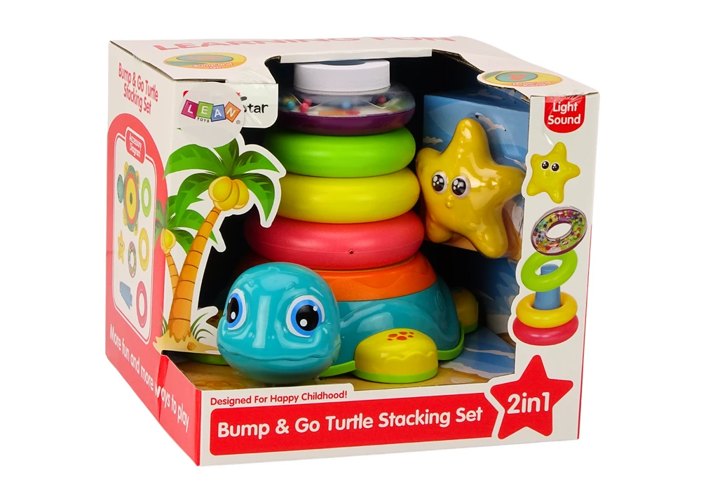 Lean Toys Vėžlių piramidė 2in1 su barškučiu