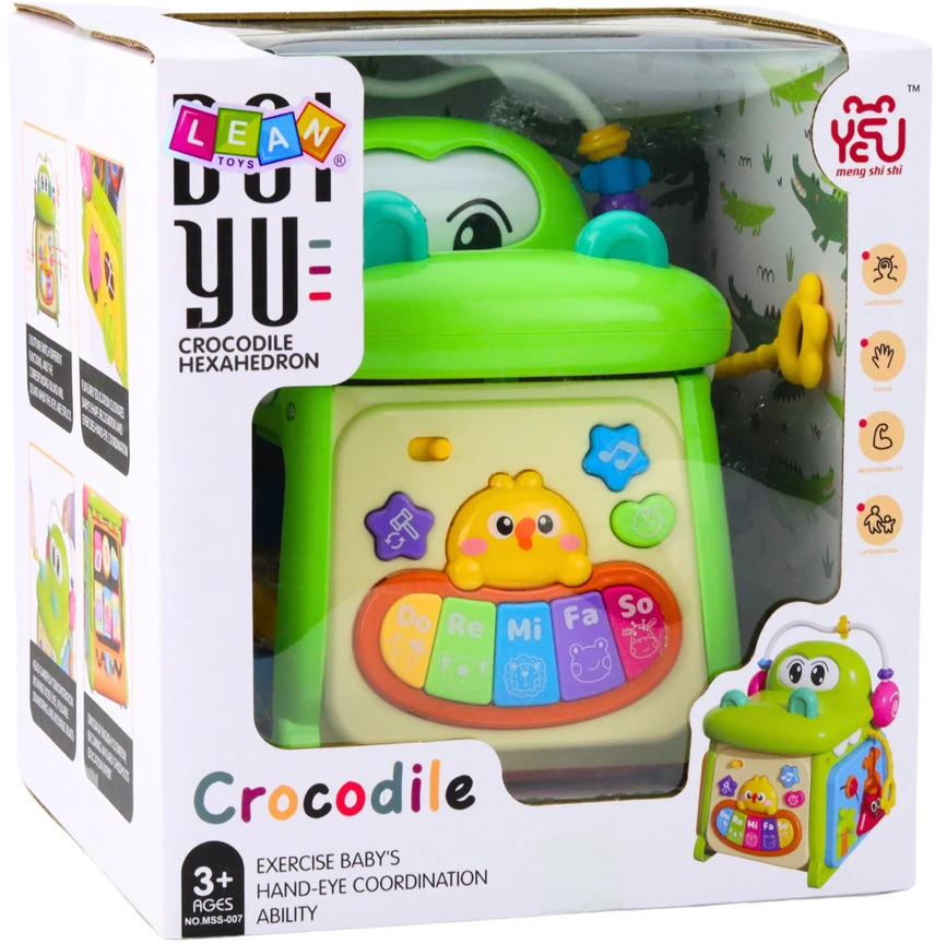 Lean Toys Interaktyvus edukacinis kubas su fortepijonu ir formų rūšiuokliu