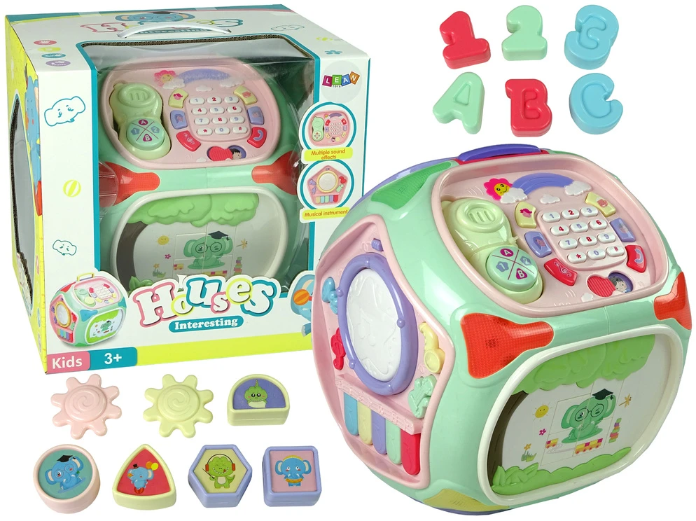Lean Toys Interaktyvus mokomasis kubas su formomis ir pianinu