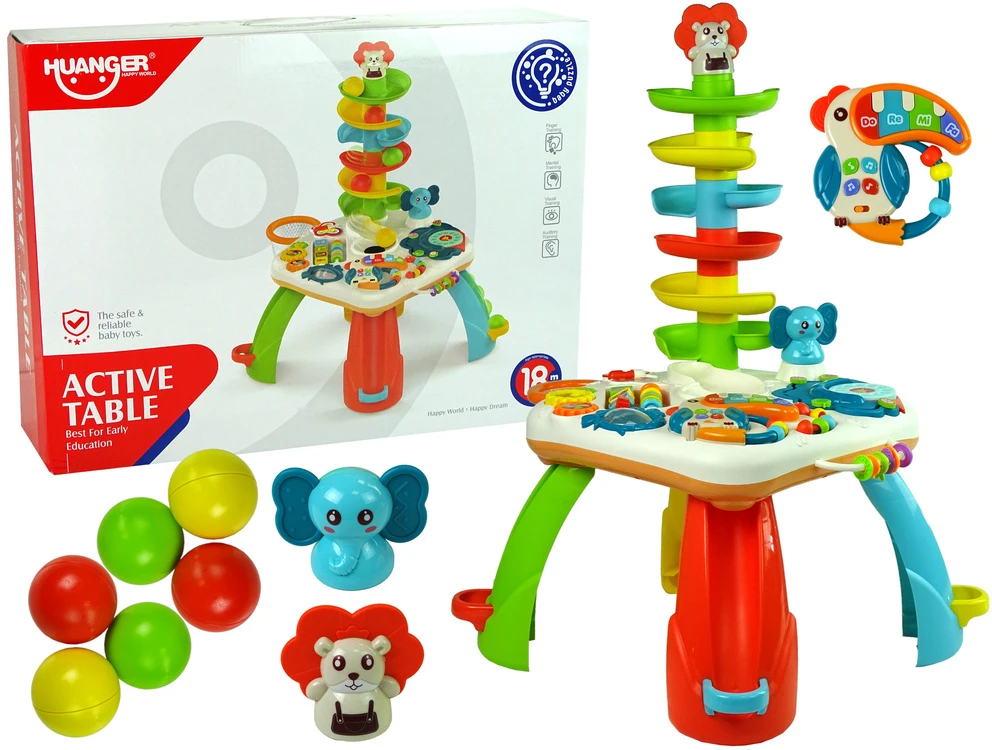Lean Toys Interaktyvus žaislas vaikams su mokymosi lenta ir rutuline čiuožykla