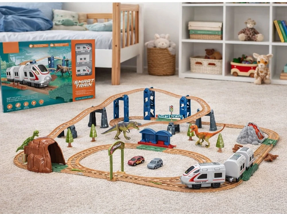 Lean Toys Elektrinis traukinys su dinozaurais, šviesomis ir garsais, 76 cm