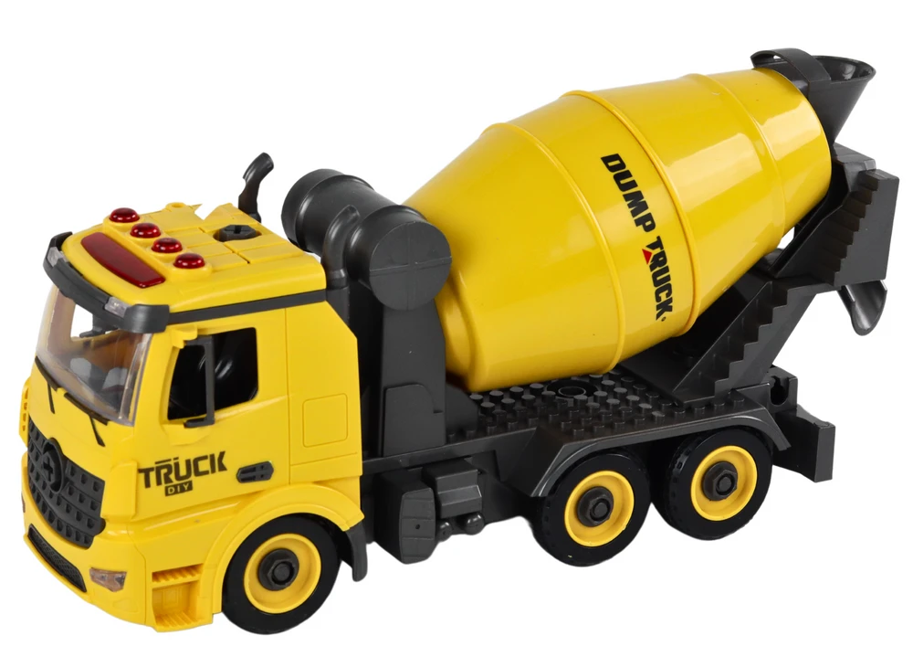 Žaislinis betono maišyklės sunkvežimis su priedais Lean Toys, geltonas, 11 d.