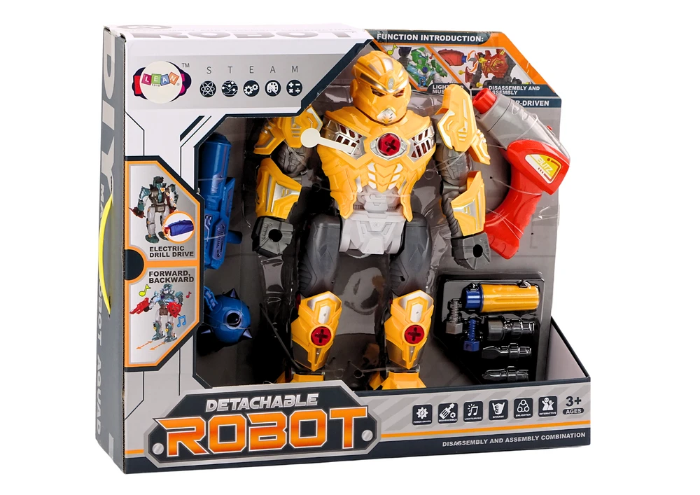 Lean Toys Geltonas robotas su gręžimo funkcija ir šviesos bei garso efektais