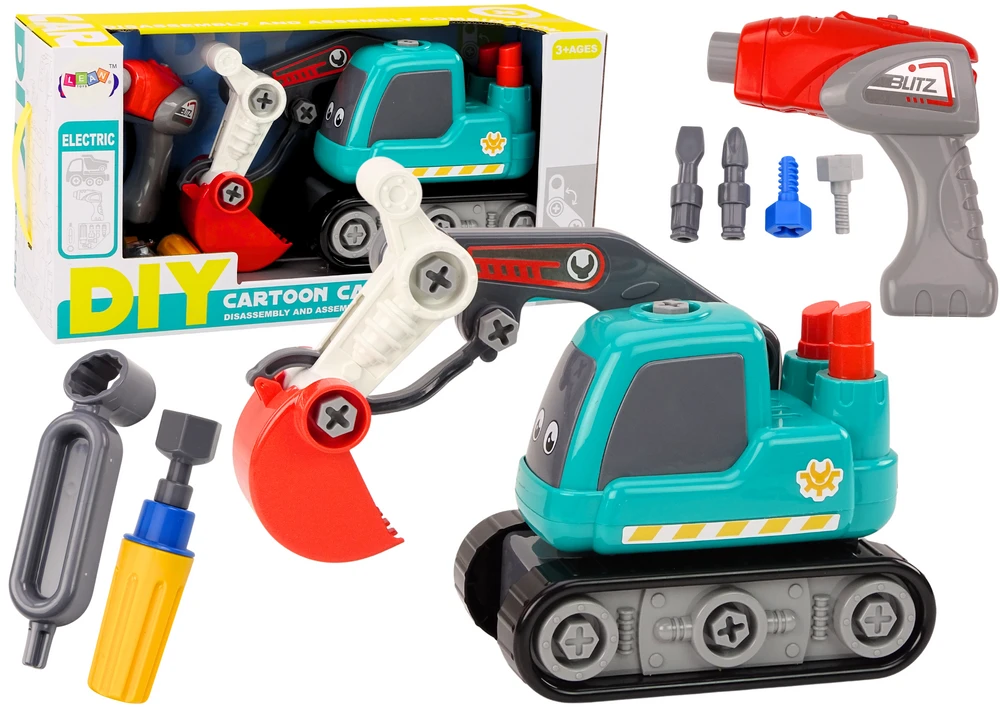 Lean Toys Vaikiškas surenkamas vikšrinis ekskavatorius
