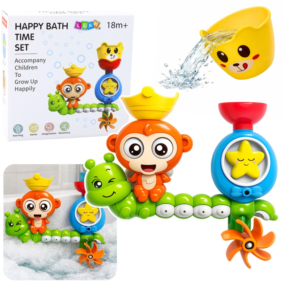 Lean Toys Vonios žaislas beždžionė su puodeliu