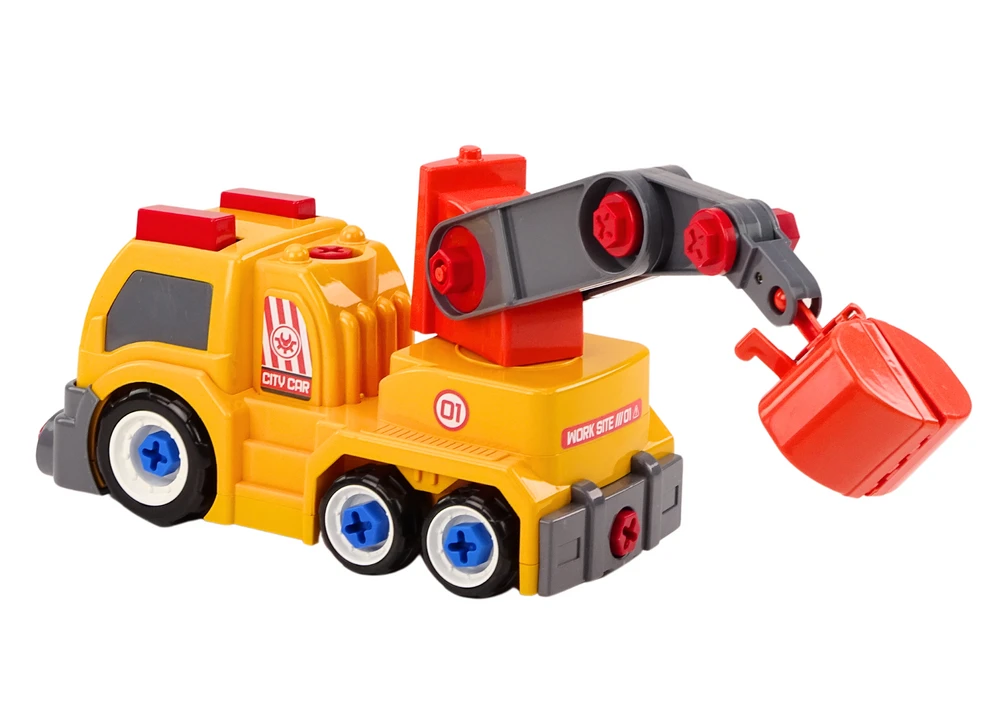 Lean Toys Oranžinis vaikiškas sunkvežimis su kranu ir įrankių rinkiniu