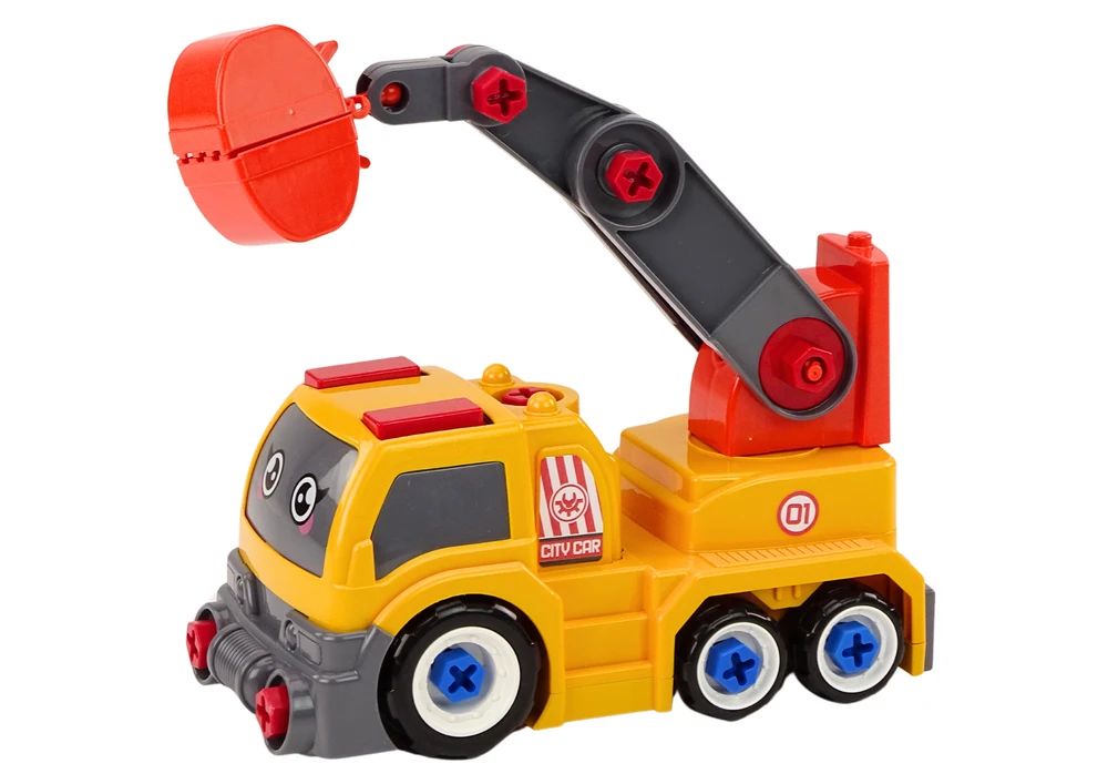Lean Toys Oranžinis vaikiškas sunkvežimis su kranu ir įrankių rinkiniu