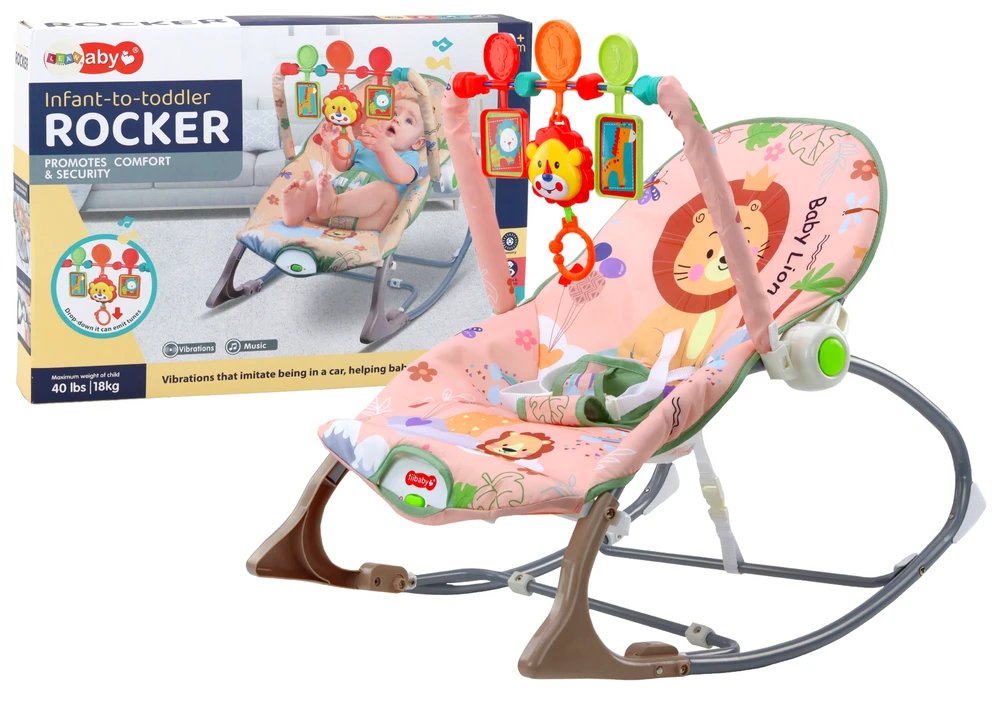 Gultukas-sūpynės su vibracija Lean Toys Rožinė Lion 2in1
