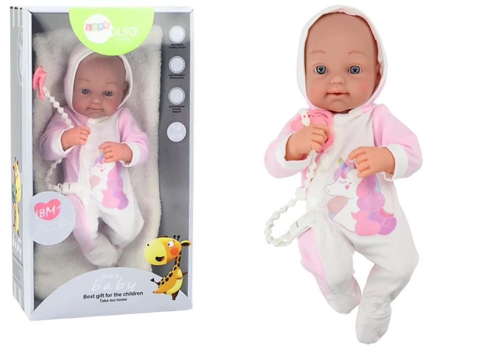 Lean Toys Lėlė kūdikis su vienaragio kostiumu, 35 cm