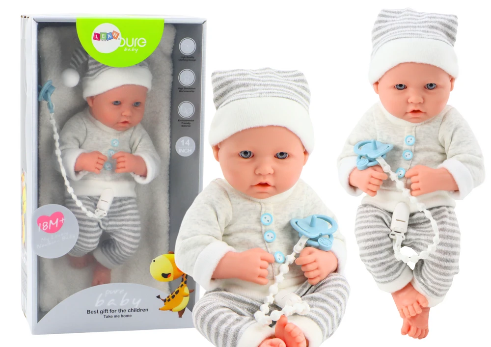 Lean Toys Lėlytė su dryžuotais drabužiais ir priedais, 35 cm