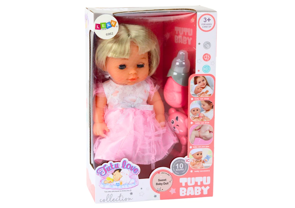 Lean Toys Lėlė su šviesiai rožine suknele
