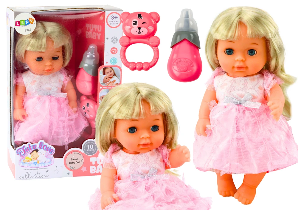 Lean Toys Lėlė su šviesiai rožine suknele