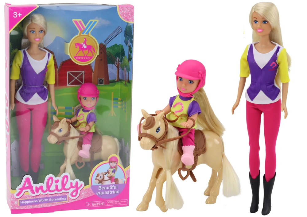 Lean Toys Anlily lėlės su vaiku ir poniuku