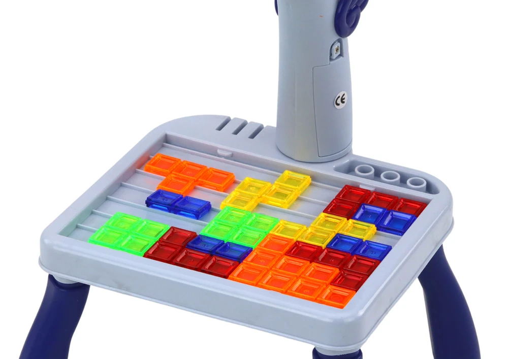 Lean Toys Mini projektorius su Tetris piešimo stalu 2in1 Mėlynas Vienaragis
