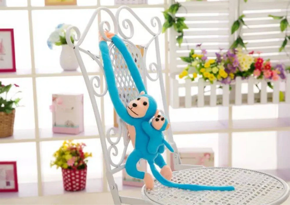 Lean Toys Minkšta mėlyna beždžionė su mažyliu, 90 cm