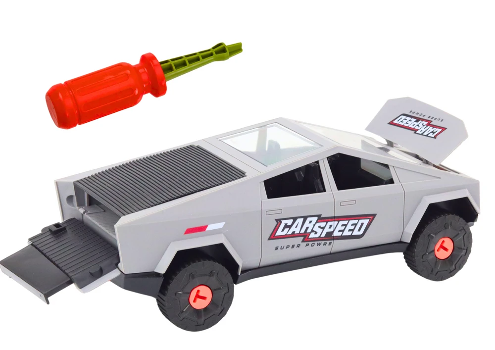 Lean Toys Modernus pilkas automobilio rinkinys su atsuktuvu