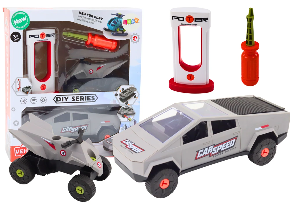 Lean Toys Modernus automobilio ir keturračio rinkinys su įkrovimo stotele