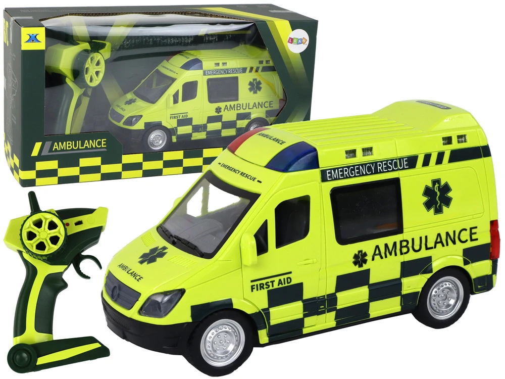Lean Toys Nuotoliniu būdu valdoma geltona greitosios pagalbos mašina su šviesomis