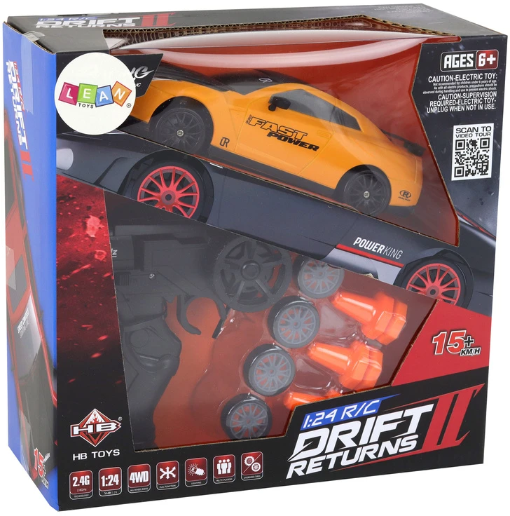 Lean Toys Nuotoliniu būdu valdomas sportinis automobilis R/C 1:24 geltonas su keičiamais ratais