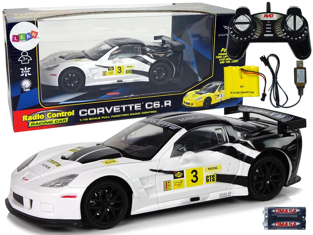 Lean Cars Radijo bangomis valdomas sportinis automobilis Corvette C6.R 1:18 baltas