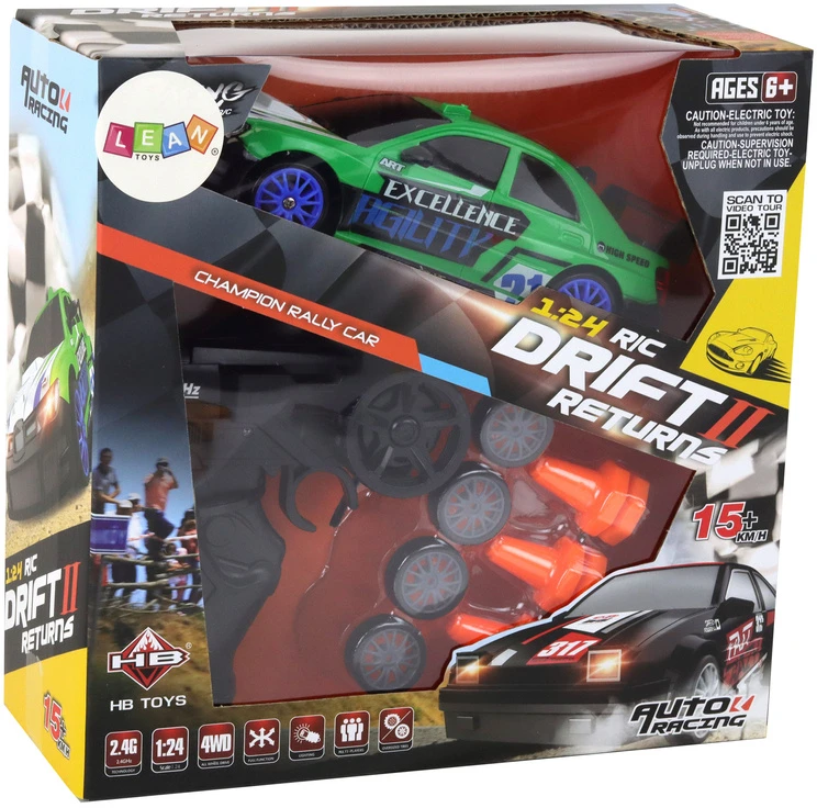Lean Toys Nuotoliniu būdu valdomas sportinis automobilis 1:24, žalias, su keičiamais ratais