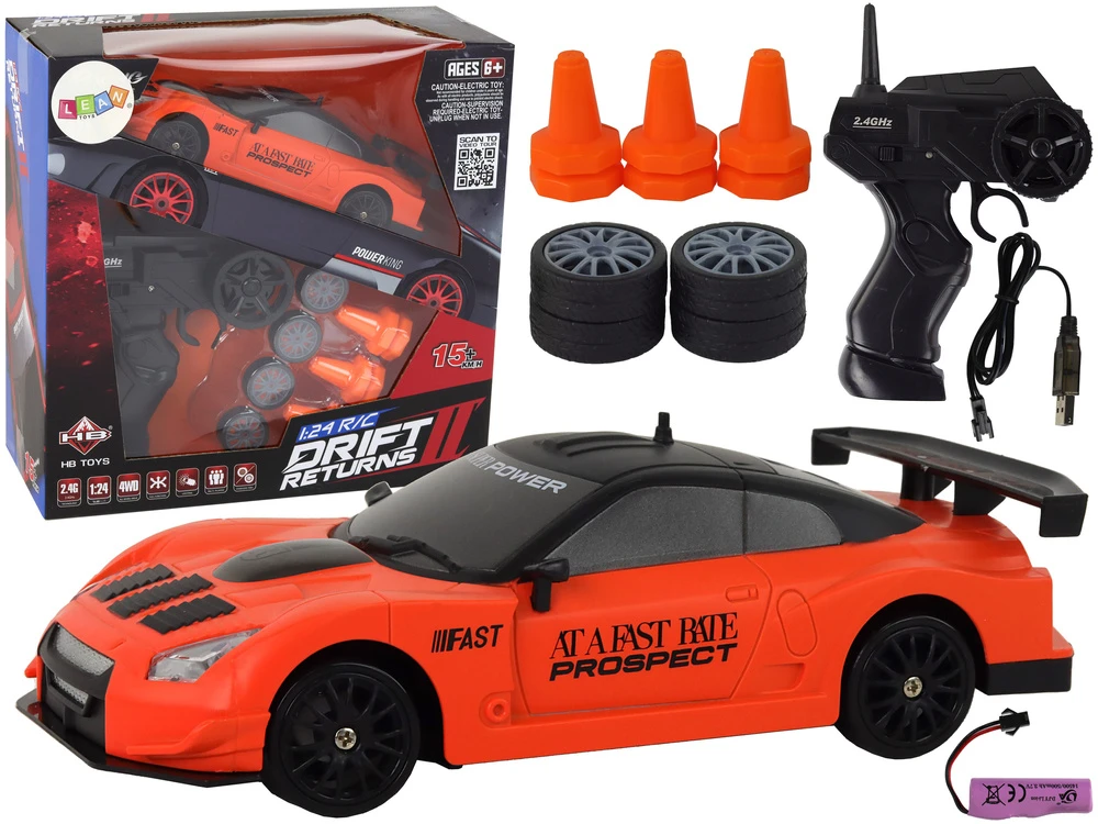Lean Toys Nuotoliniu būdu valdomas sportinis automobilis 1:24 su keičiamais ratais