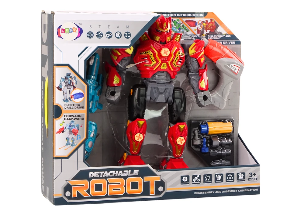 Lean Toys Raudonas robotas su gręžtuvu ir šviesomis