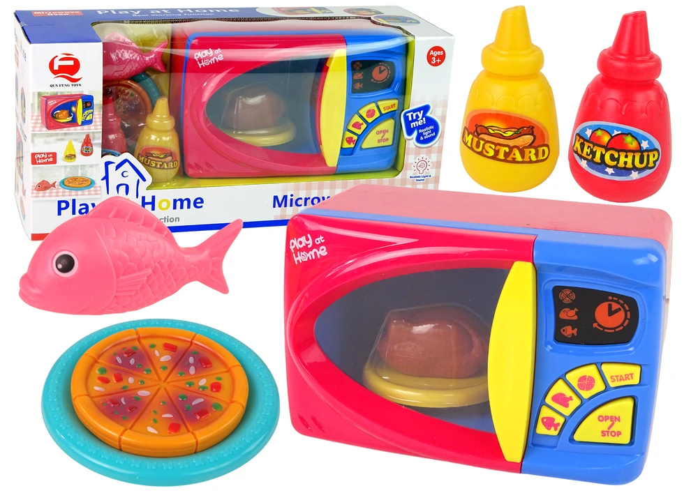 Lean Toys Žaislinė mikrobangų krosnelė su priedais vaikams nuo 3 metų