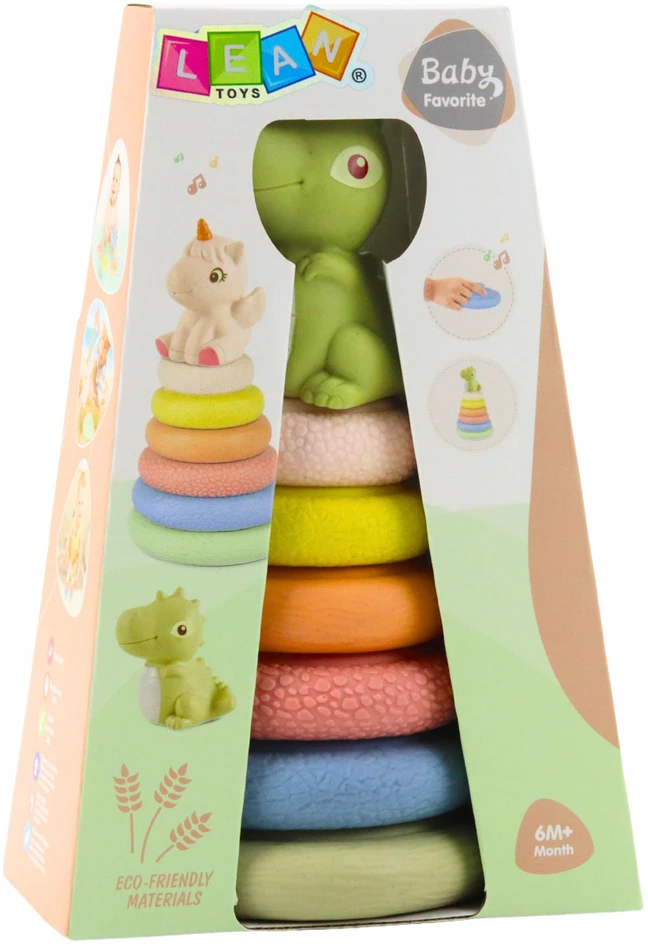 Lean Toys Sensorinė piramidė vaikams su dinozauru, ECO guminė