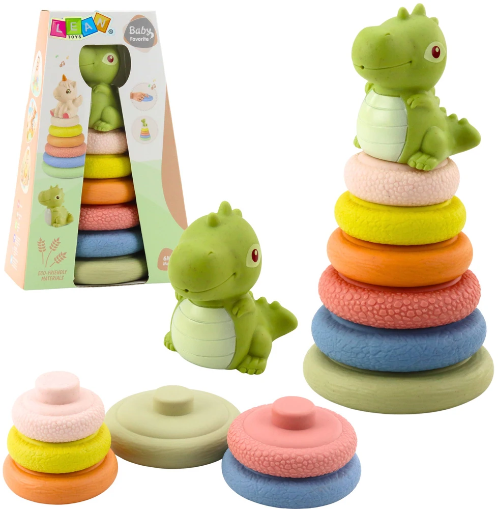 Lean Toys Sensorinė piramidė vaikams su dinozauru, ECO guminė