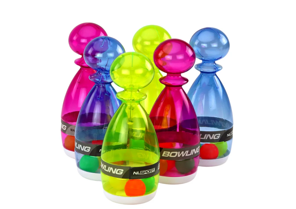 Lean Toys Skaidrių Spalvotų Bowlingo Kėglių Rinkinys, 6 vnt.