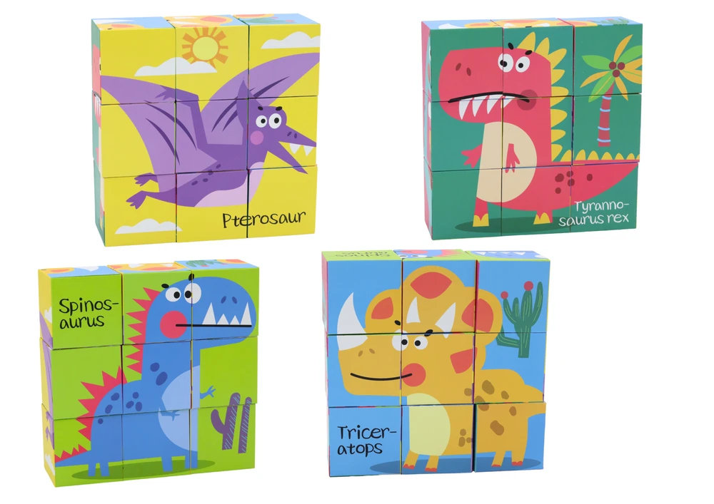 Lean Toys Spalvotos dėlionės blokai dinozaurai 6in1, 9 el.