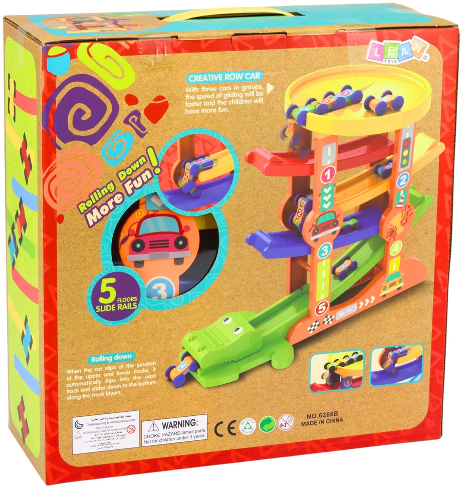 Lean Toys Automobiliukų trasa su paleidėju 5 lygiai