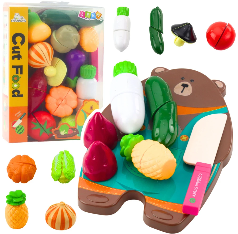Lean Toys Vaikiškas daržovių pjaustymo rinkinys su pjaustymo lentele ir peiliu
