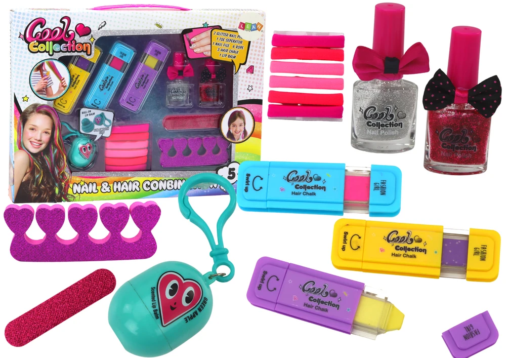 Lean Toys Vaikų grožio rinkinys su plaukų kreidelėmis ir nagų laku