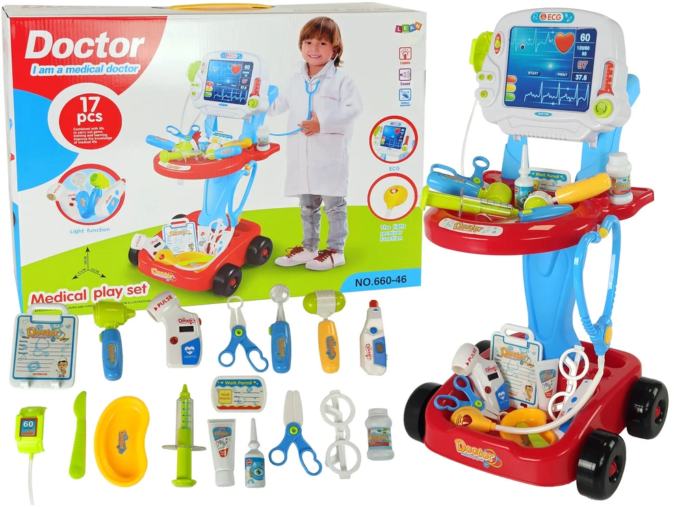 Lean Toys Žaislinis daktaro vežimėlis su priedais, mėlynas