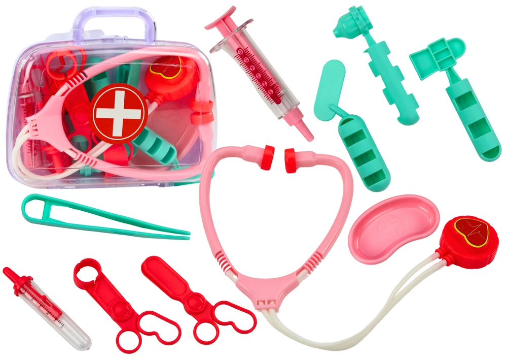Lean Toys Vaikiška medicininė pirmosios pagalbos priemonių rinkinys rožiniame lagaminėlyje
