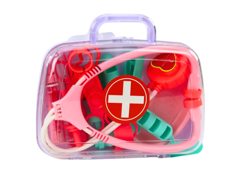 Lean Toys Vaikiška medicininė pirmosios pagalbos priemonių rinkinys rožiniame lagaminėlyje