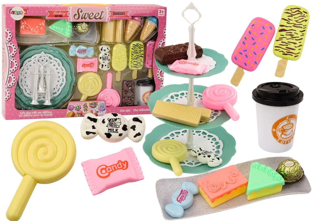 Lean Toys Vaikiškas konditerijos rinkinys su saldumynų stovu, 25 cm