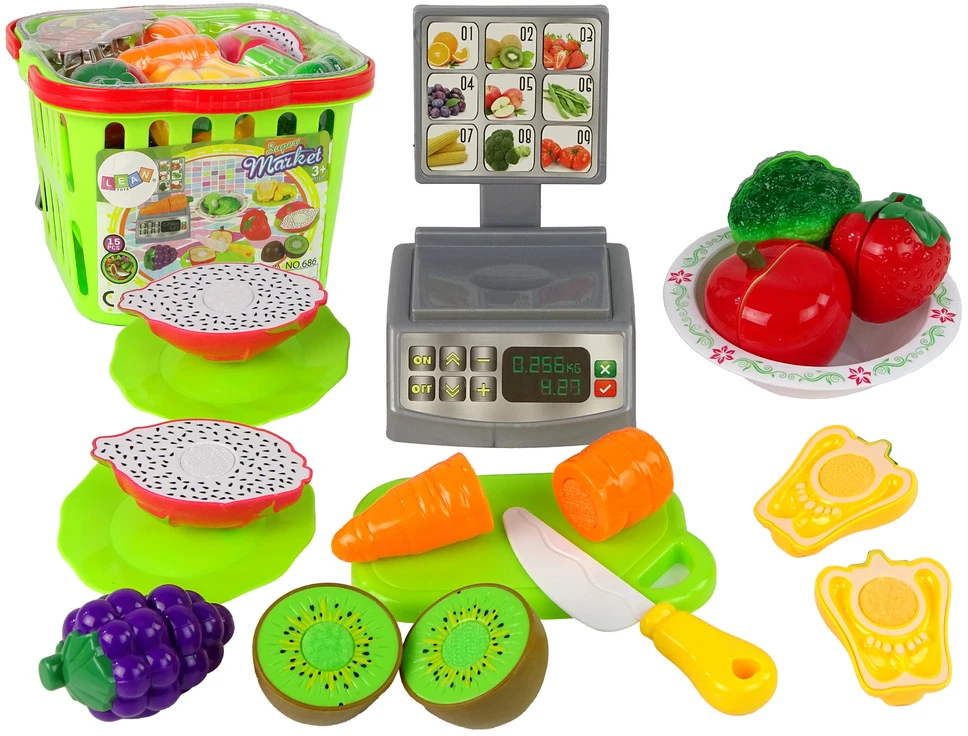 Lean Toys Žaislinis vaisių ir daržovių rinkinys su svarstyklėmis