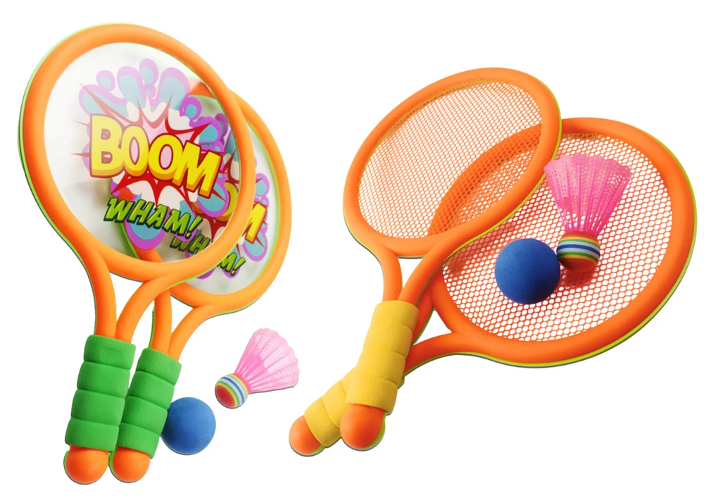Lean Toys Vaikiški badmintono raketės su dinozaurais, oranžinės ir žalios