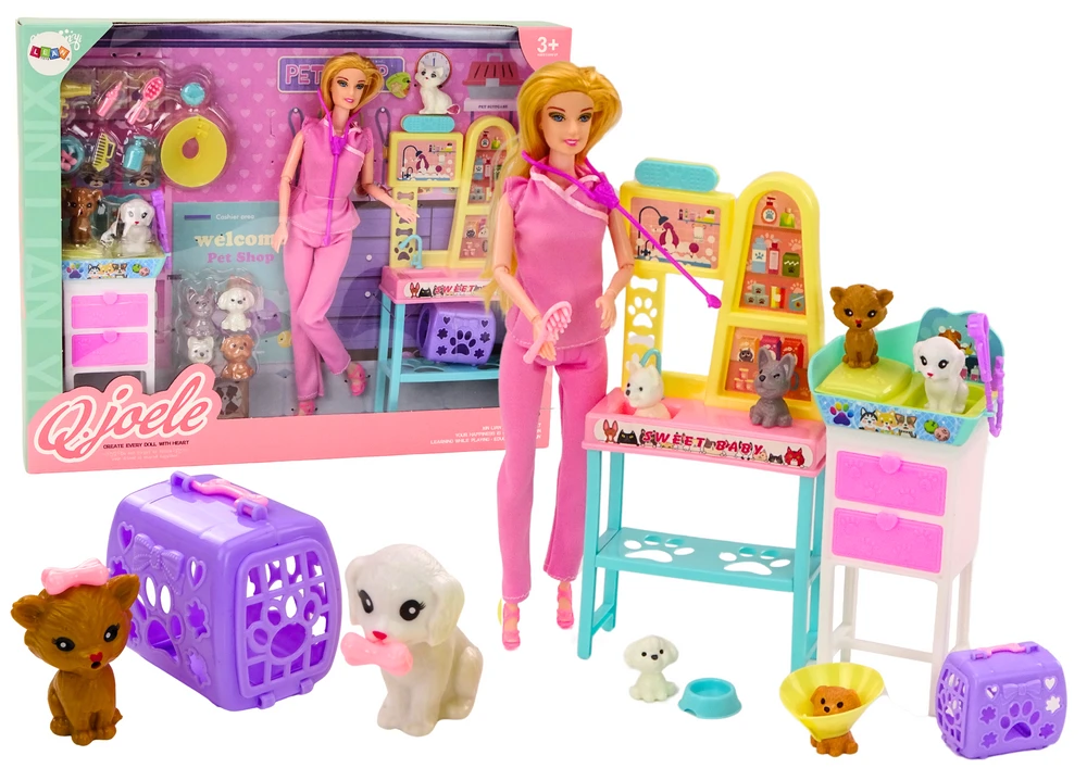Lean Toys Veterinarijos lėlių žaidimų rinkinys su baldais ir aksesuarais