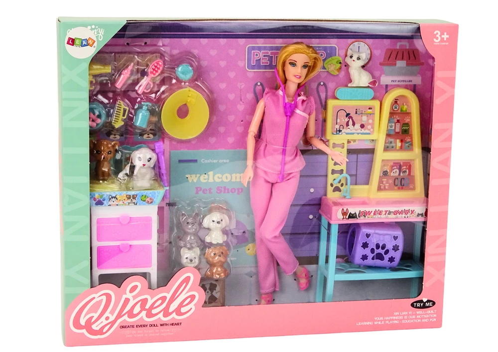 Lean Toys Veterinarijos lėlių žaidimų rinkinys su baldais ir aksesuarais